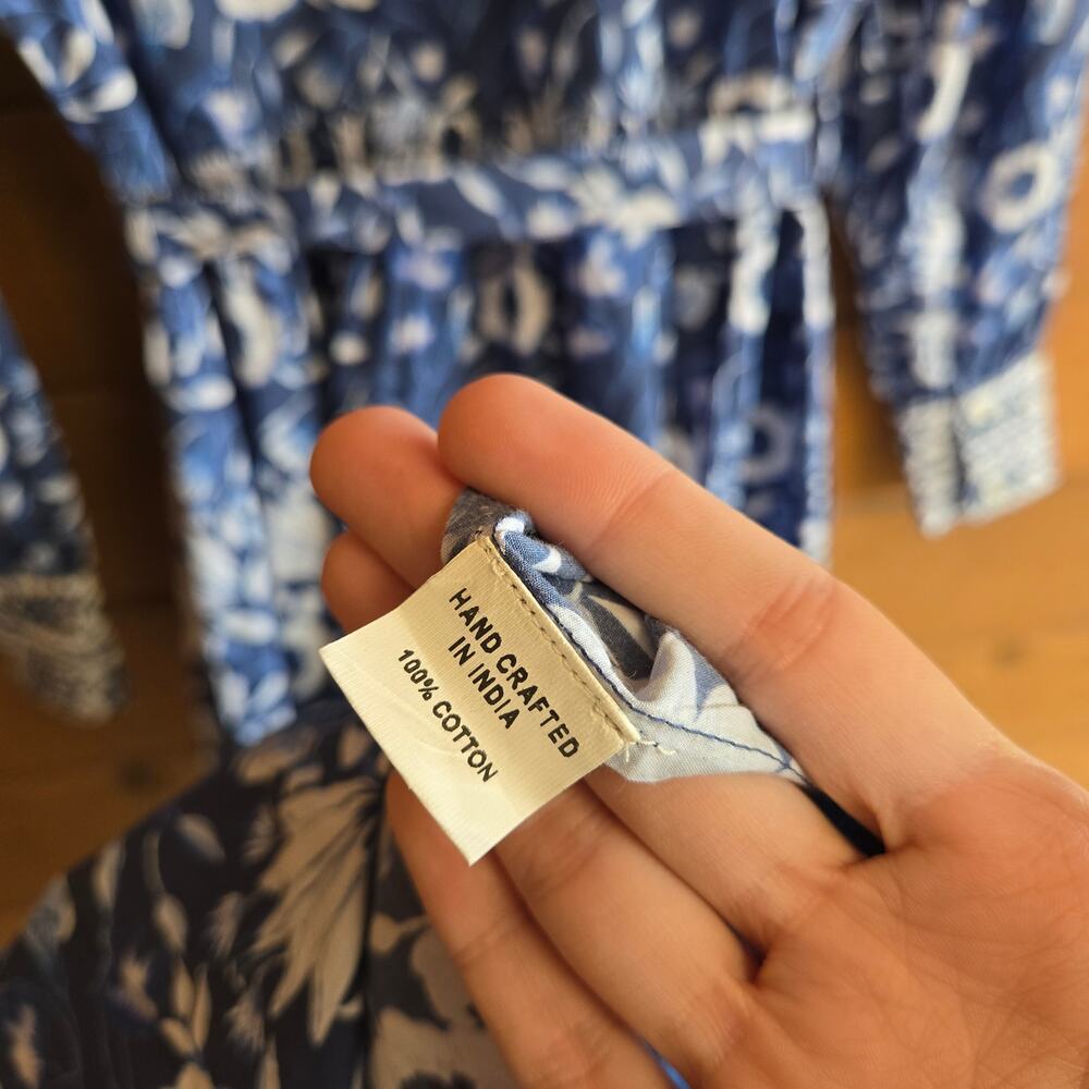Sohana Cam Dress Morning Glory Blue Maxi Small Boho Cotton Floral Tie Waist Boho - Picture 6 of 7